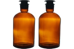 Norchemist Wide Mouth Amber Glass Reagent Bottle with Ground Glass Stopper, Borosilicate Laboratory Glassware (1000 ml, Pack 