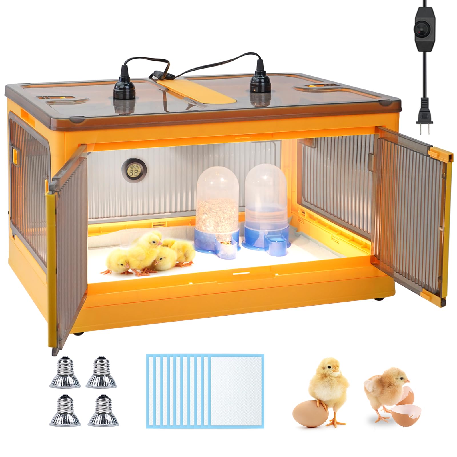Photo 1 of Chicken Brooder Box for Chicks Chicken Brooder Box Kit with Heater Chicks Warmer Brooder Plate Ducks Tent Pen Thermometer for 20 Ducks Bedding Indoor Quail Brooder (23.62”x16.53”x13” Yellow)