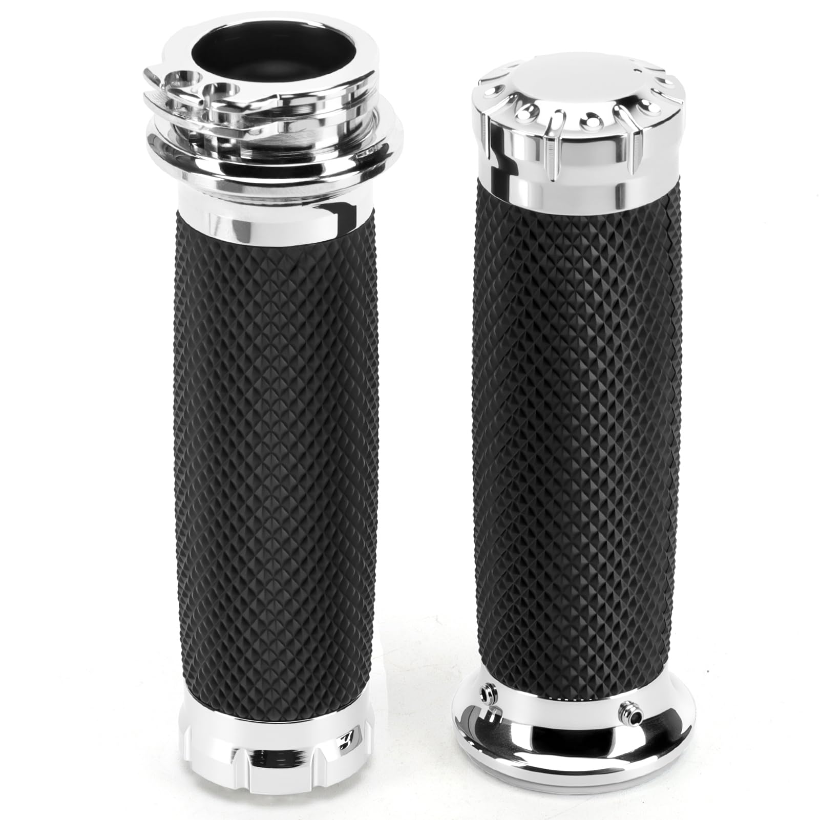Photo 1 of 1 Inch Hand Grips 25mm Motorcycle Handlebar Grips Cable Throttle for Harley Davidson Sportster Touring Dyna Softail 883 1200 Harley Touring Honda Kawasaki Suzuki Yamaha(Silver)
