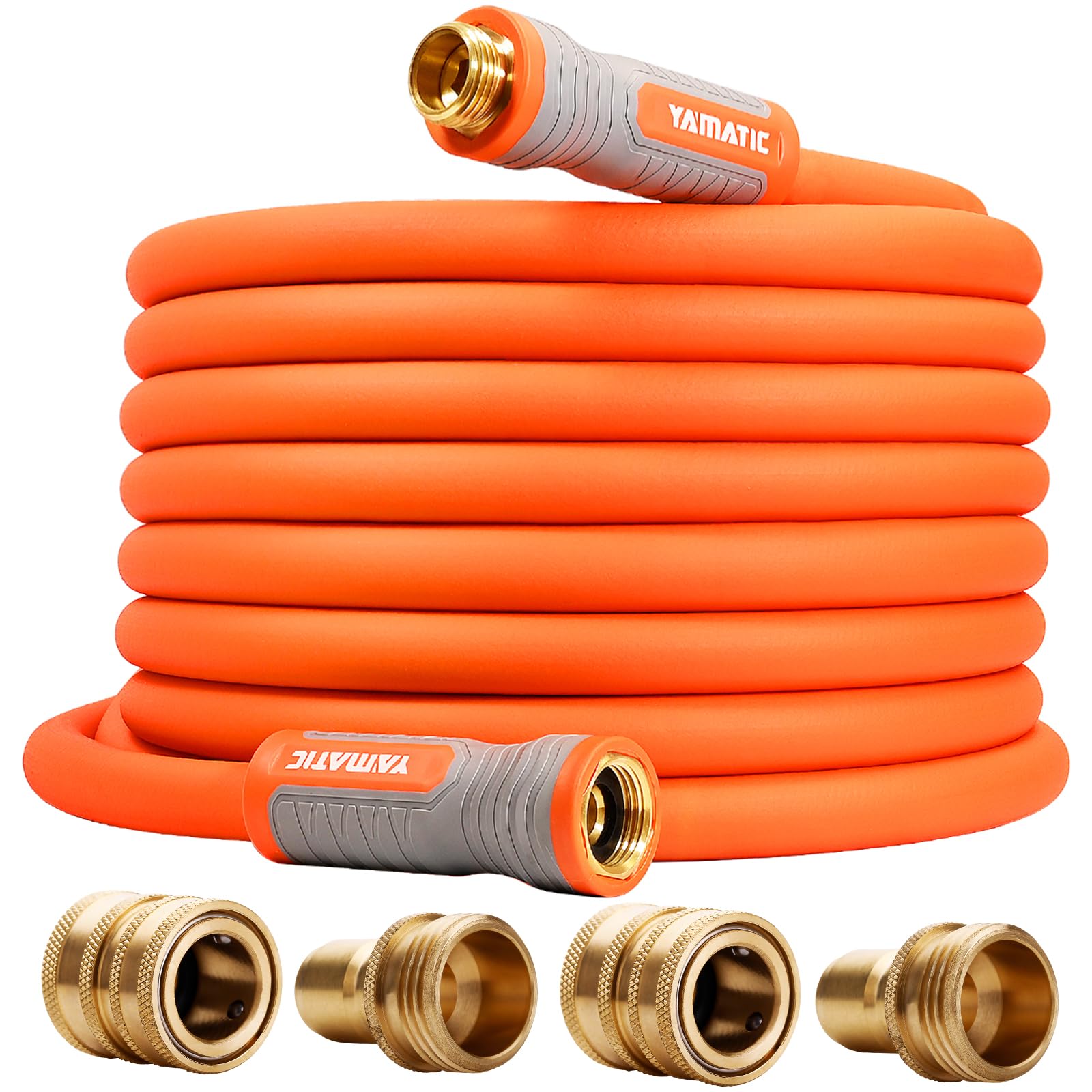 Photo 1 of YAMATIC Garden Hose 5/8 in x 50 ft, Ergonomic Swivel Fittings, Burst 600 PSI, Heavy Duty, Flexible and Lightweight Water Hose with 2 Set Quick Connect