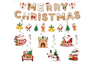 13 Pcs Christmas Banner Hanging Swirl, Hanging Swirls Banner Christmas Party Decorations Set - Merry Christmas Banner, Merry 