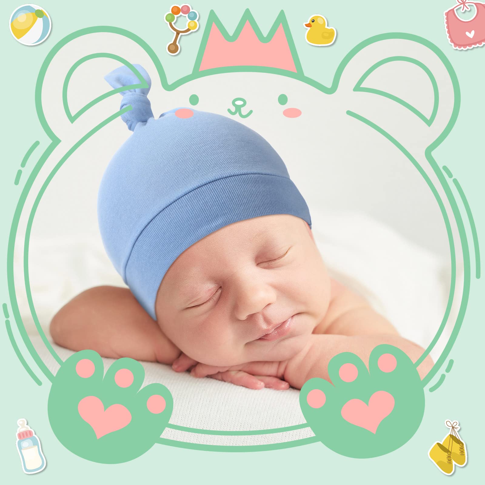 Bonuci 30 Pack Newborn Baby Hats Bulk Knot Beanie Hats Soft for Infant Baby Boys Girls Caps 0-6 Months, Multicolored