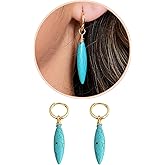 Turquoise Teardrop Dangling Earrings for Women, Unique Vintage Earrings with 14k Gold Plated Hoops, Dangle Drop Earring, Lightweight Gemstone Jewelry