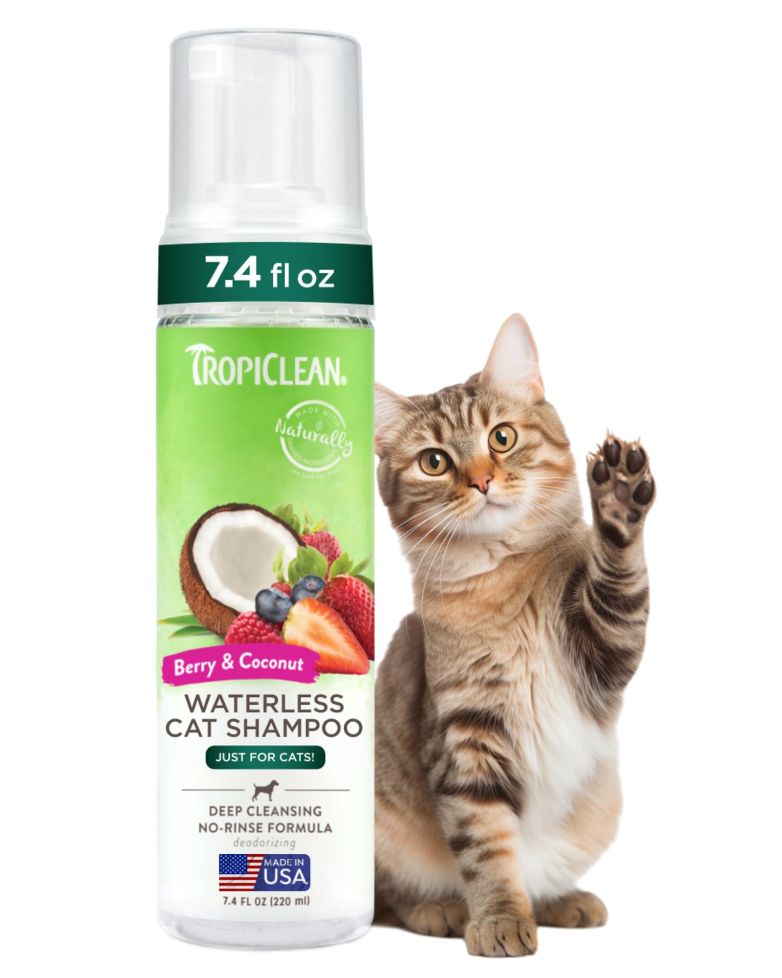 TropiClean Dry Cat Shampoo - Deep Cleansing Waterless Cat Shampoo - No Water Required - Moisturises Dry Skin - Used by Groomers - Oatmeal Enriched, 220ml