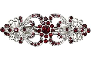 Faship Gorgeous Burgundy Crystal Hearts And Floral Hair Barrette