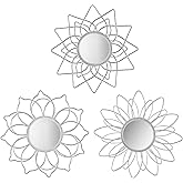 Manortang Silver Mirrors for Wall, 9 inch Metal Flower Mirrors Home Valentine Decoration, Valentine Wall Art Decorative Mirror Small Mirror for Living Room Bedroom, Entrance Set of 3