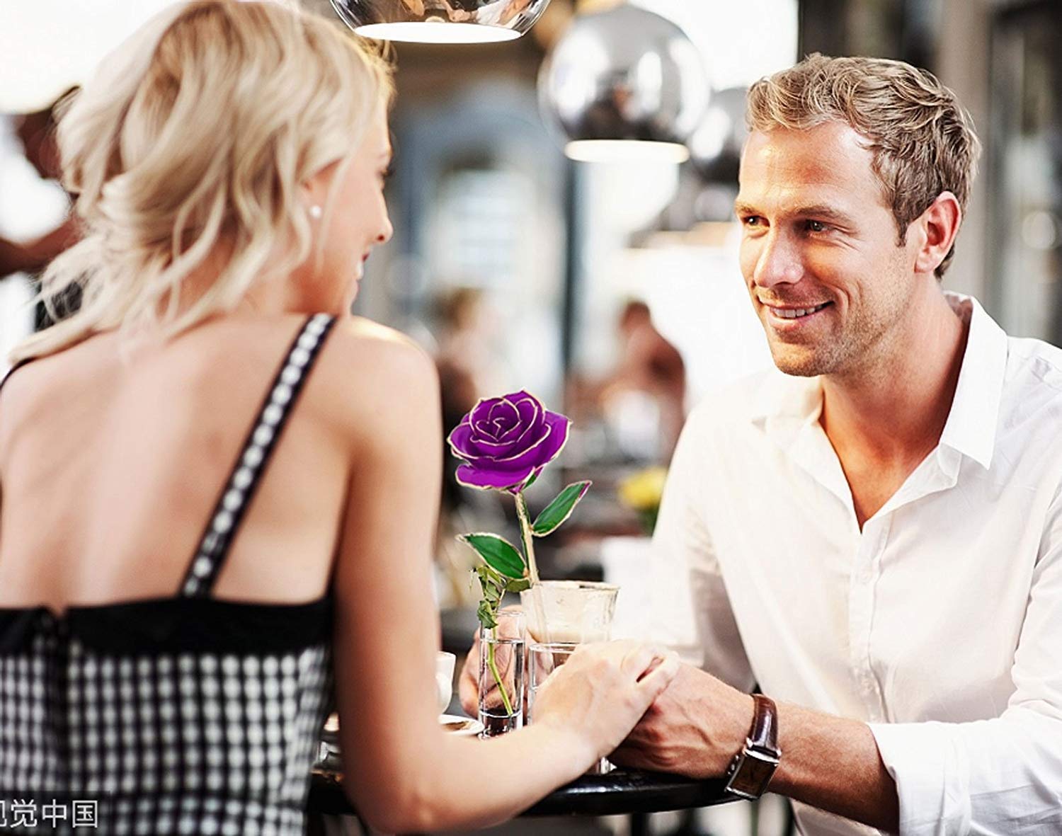 Kingpeony Valentines Day Gifts, Forever Gold Rose 24K Artificial Flowers Dipped Rose Gold Plated Rose with Transparent Stand for Lover, Mother, Girlfriend, Forever Gold Dipped Rose (Purple)