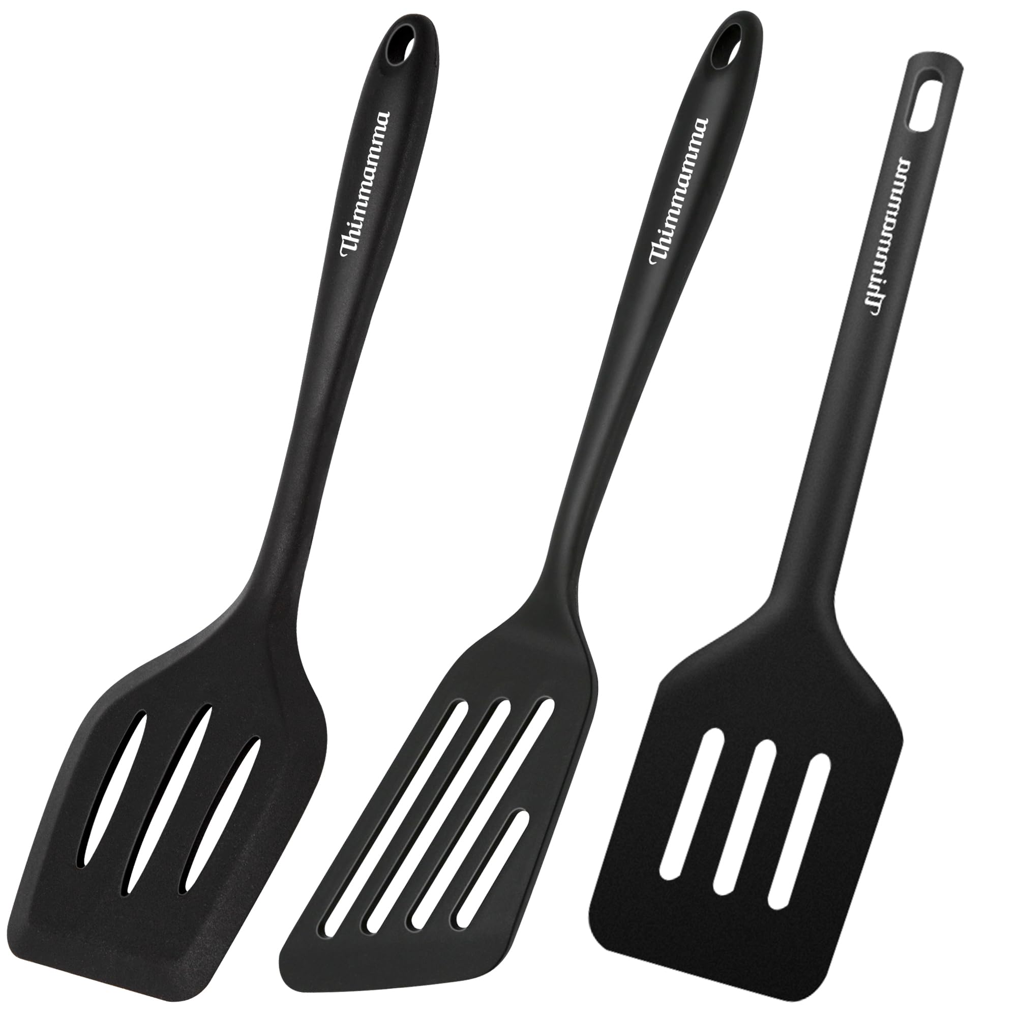 Slotted Spatula, 3 Pack Heat Resistant Silicone Slotted Wok Spatula Kitchen Turner for No Stick Frying Pan, Large Black BPA Free Silicone Spatula Set Dishwasher Safe Cooking Utensils — image 1