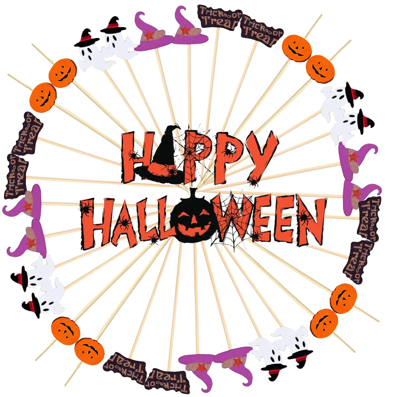 Photo 1 of 100 Pieces Halloween Cocktail Picks,4 Style 4.7inch Pumpkin Gohst Hat Toothpicks for Appetizers,Halloween Cocktail Sticks Skewers for Drinks,Desserts,Charcuterie,Wedding Party Fancy Toothpicks