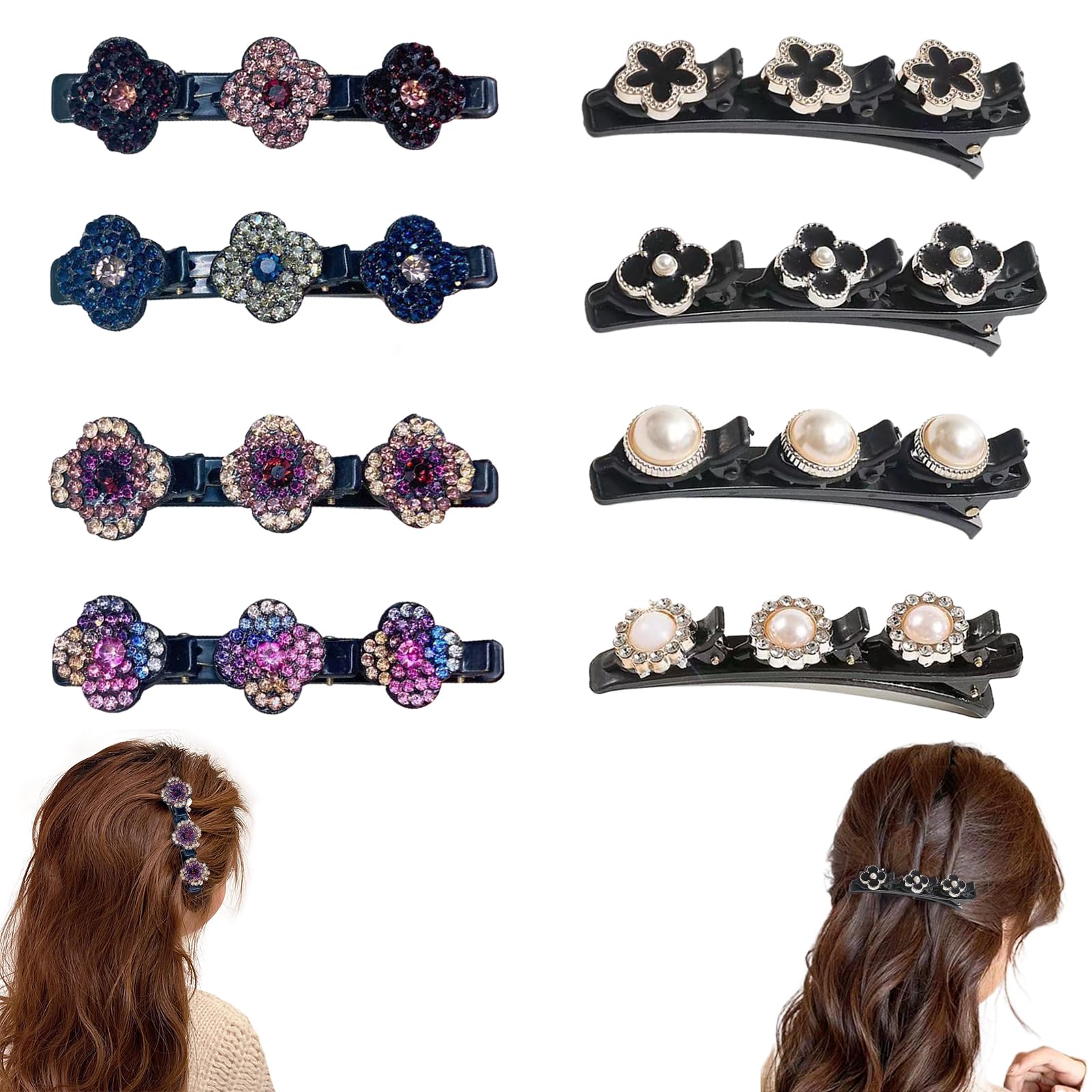 8pcs Braided Hair Clips,Sparkling Crystal Stone Braided Hair Clips,Barrette Hair Clips Women Fix Hair,Used for Styling Partitions,Braiding and Shaping Beautiful Hairstyles