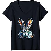 Womens Polygon Art Jackrabbit Jackrabbits V-Neck T-Shirt