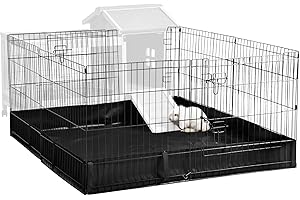 Aivituvin Rabbit Playpen Pet Pen Small Animal Cage with Waterproof Liner - Extension Playpen (Black)