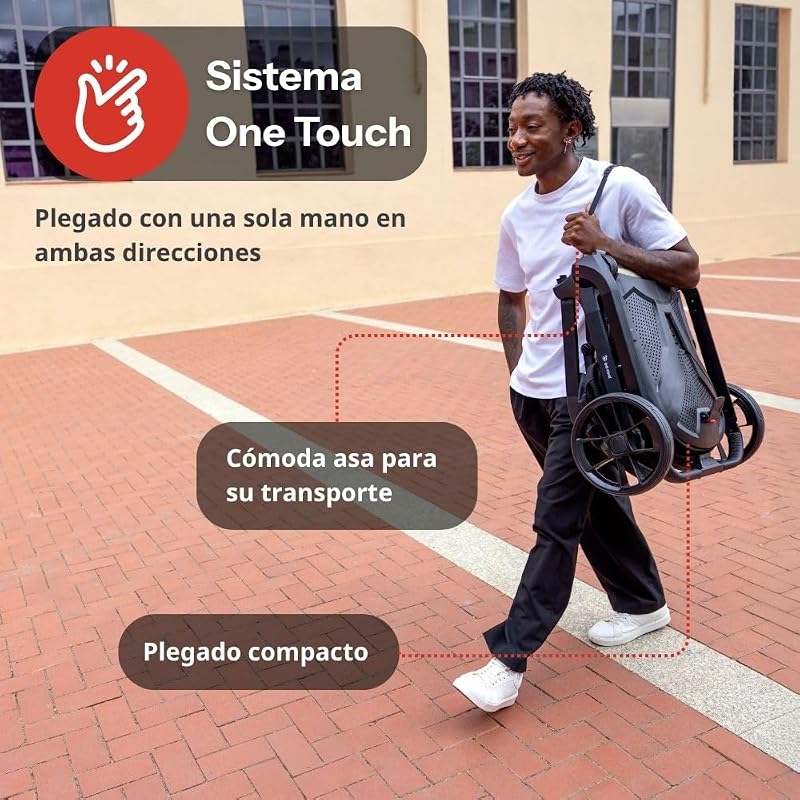 Kombo, Cochecito Bebé 2 Piezas con Capazo Rígido Elevable y Silla de Paseo Reversible, Plegado con una Mano, Desde el Nacimiento hasta 22 kg, Gris