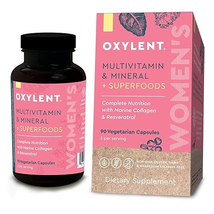 Oxylent Womens Multivitamin Vegetarian Capsules Delivers A Full Spectrum Of Vitamins Minerals Superfoods Marine Collagen Resveratrol For