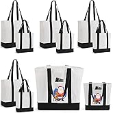 TAOZIM 10Pcs Canvas Tote Bag Bulk with Outer Pocket, 12oz Cotton Blank Canvas Tote Bags 19 x 14.6Inch, 13 x 11Inch Reusable Grocery Bags Shopping Cloth Bags for Women, Black (5 Set Large & Medium)