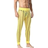 YUFEIDA Men's Fishnet Pants Drawstring Bottoms Low Rise Mesh Leggings Muscle Fit Long Pants See Through Thermal Bottoms