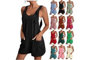 moolBeko Women's Comfy Rompers Casual Sleeveless Strap Jumpsuits Adjustable Knot Short Rompers Wide Leg Overalls with Pockets
