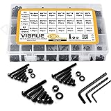 VIGRUE M2 M3 M4 M5 Alloy Steel Hex Socket Button Head Cap Nuts Flat Washers Kit Black Screw Assortment 1080 PCS Hex Button Head Cap Screws Nuts