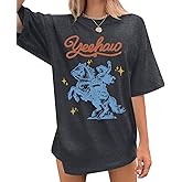 Western Shirts for Women Cowgirl Shirts Vintage Oversized Cowboy Graphic Tee Country Concert Short Sleeve Top