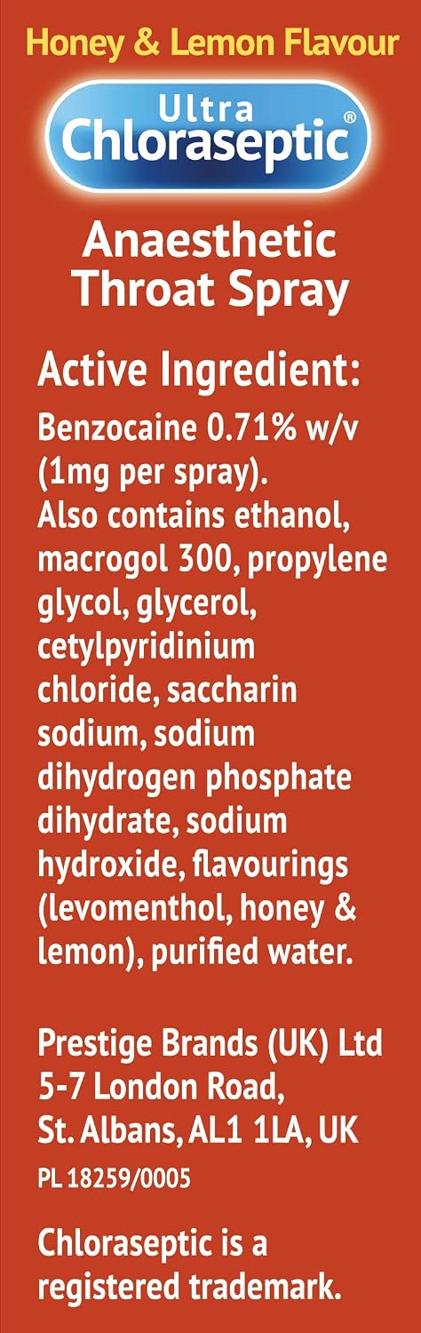 Ultra Chloraseptic Anaesthetic Throat Spray, 15 ml, Honey & Lemon Flavour, Fast Acting Relief for Sore Throat Pain - Image 5