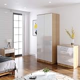 ELEGANT 3 Piece Bedroom Furniture Set - High Gloss White-Oak Wardrobe view 8