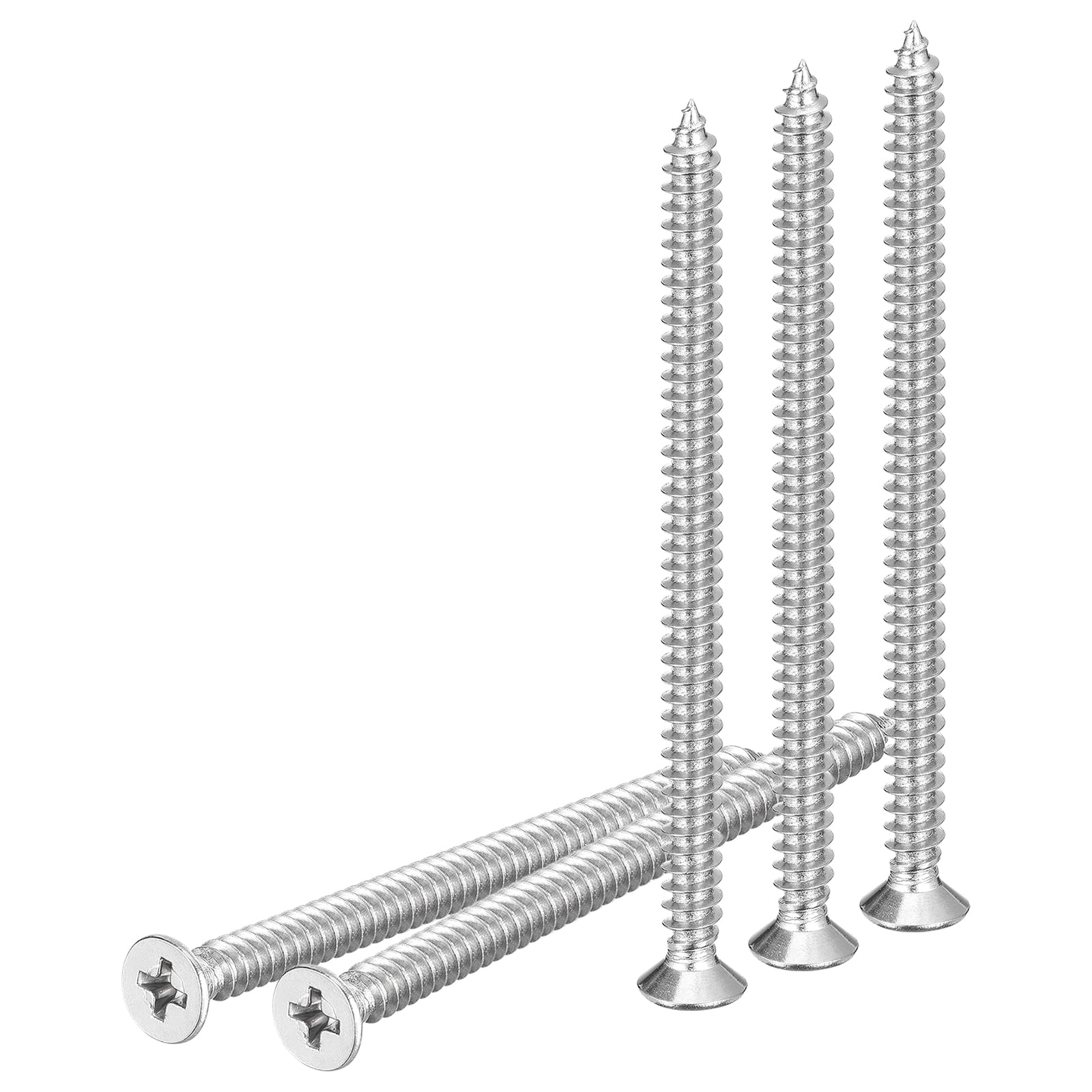 DTGN 20Pcs M6x90mm Flat Head Wood Screws, 304 Stainless Steel Phillips Self Tapping Screws - Good for Woodworking, Furniture - Silver