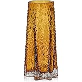 Thickened Amber Glass Flower Vases for Centerpiece (H:9" D:4") Glass Vases for Flowers Table Desk Decor Stability Star Shape for Wedding Housewarming Gift