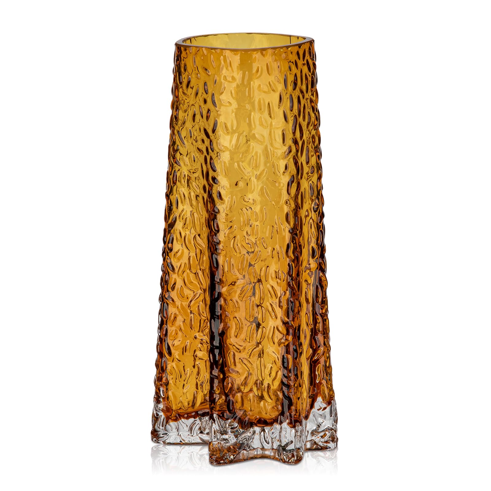 Briful 23.5cm Tall Glass Vase Decorative Flower Vase Made of Glass with Star-shaped Base, Amber Crystal Flower Vases for Table Minimalist Fluted Vases for Wedding, Windowsill Decoration