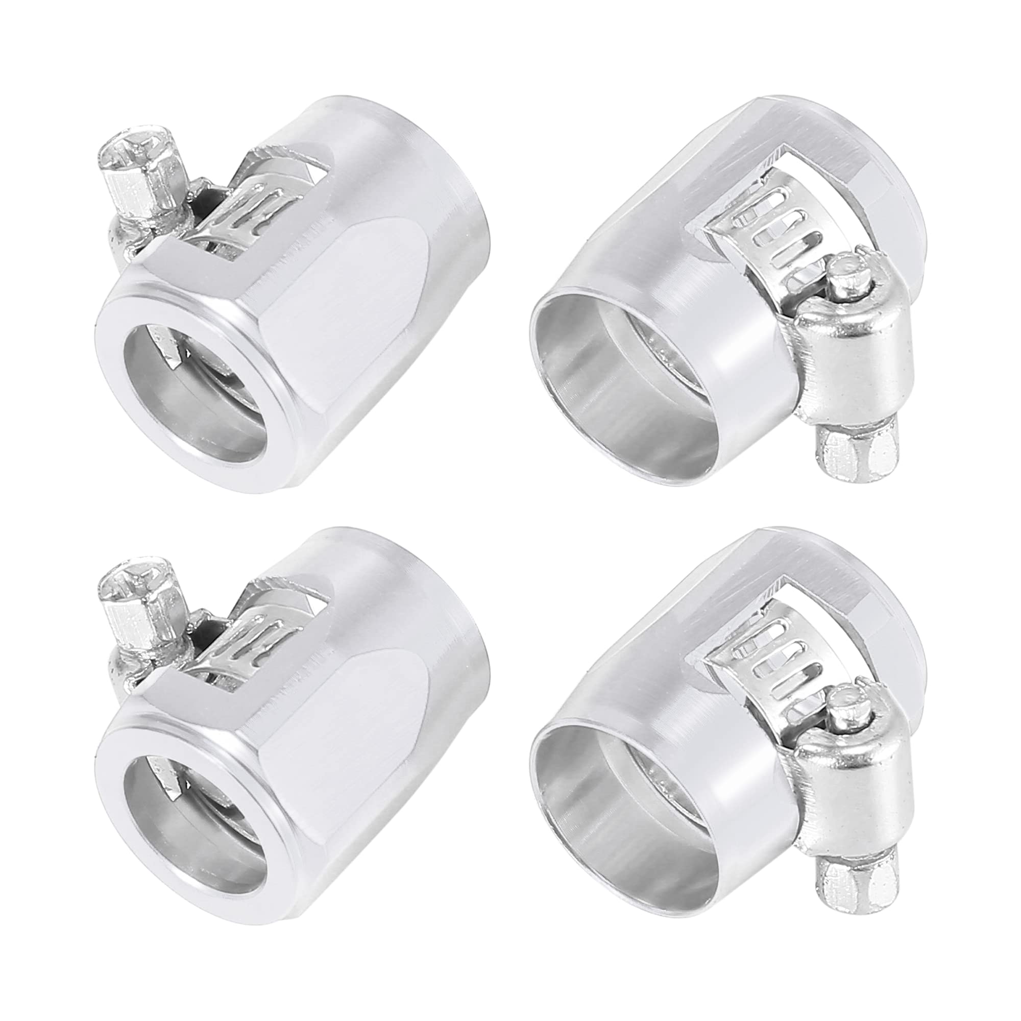 Photo 1 of X AUTOHAUX 4pcs AN6 Hex Car Hose Finisher Flexible Rubber Pipe Clamp with Screw Band Adapter Fitting for Oil Fuel Water Tube Silver Tone