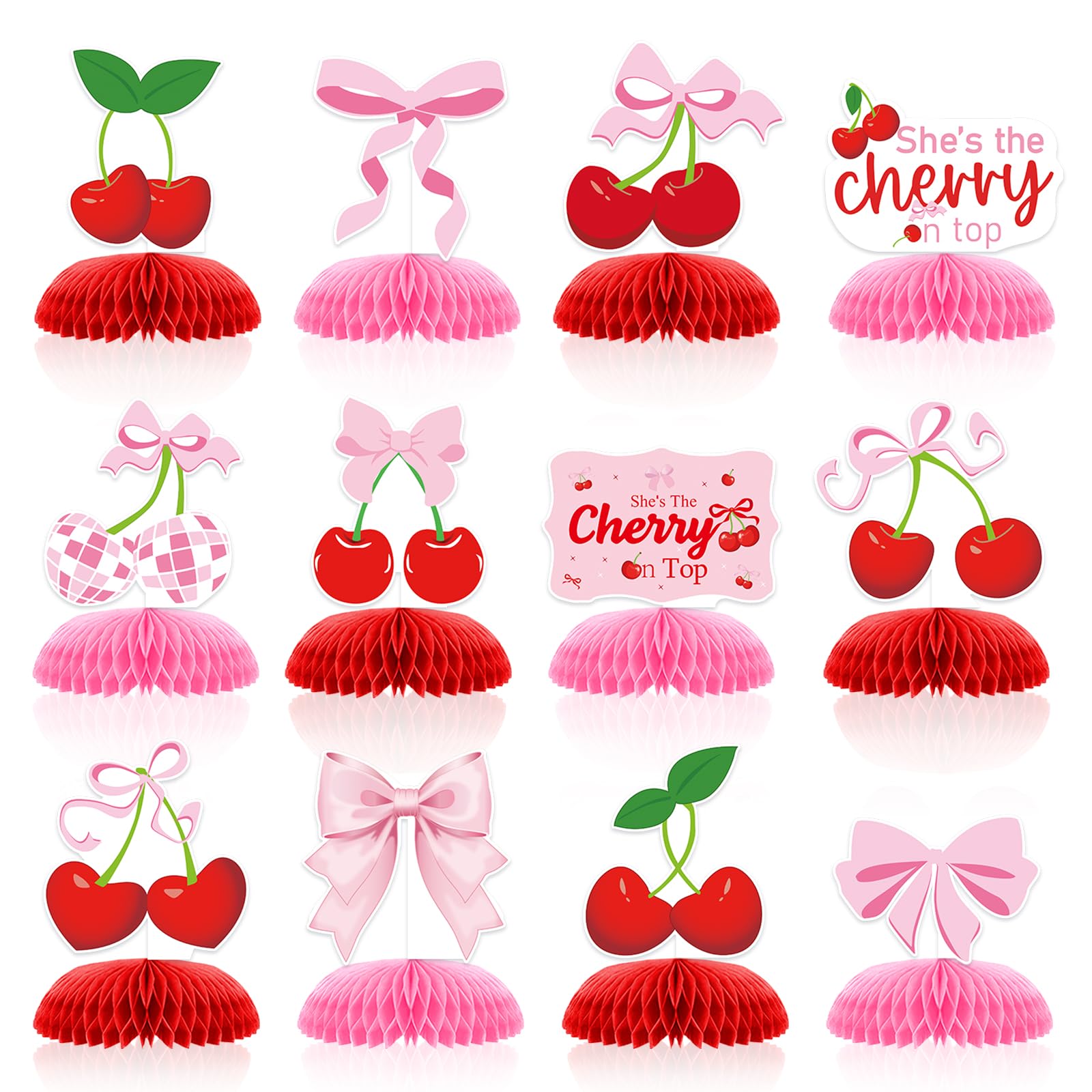 Photo 1 of 12 Pieces Cherry Birthday Party Decorations She's the Cherry on Top Happy Birthday Decorations Centerpieces Party Supplies Table Decorations for Baby Shower Wedding Bridal Shower Girls