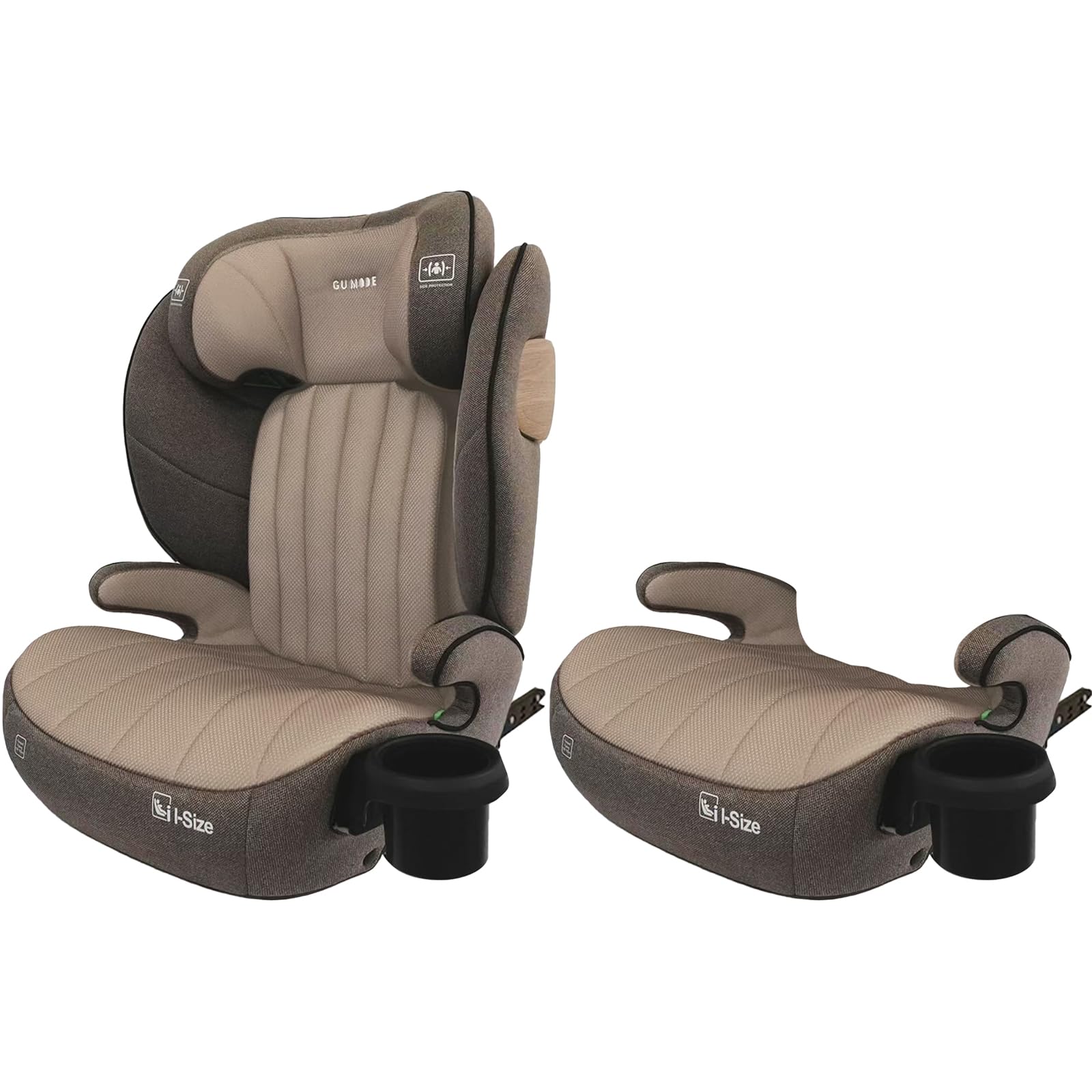 ＧＵ ＭＯＤＥ ジュニアシート チャイルドシート ISOFIX/シートベルト両対応2WAY仕様 3歳頃～12歳(身長100-150cm) R129適合 5年保証 カップホルダー付 シートベルト固定 背もたれ取り外し可 (メッシュタイプ, ブラウン)商品画像