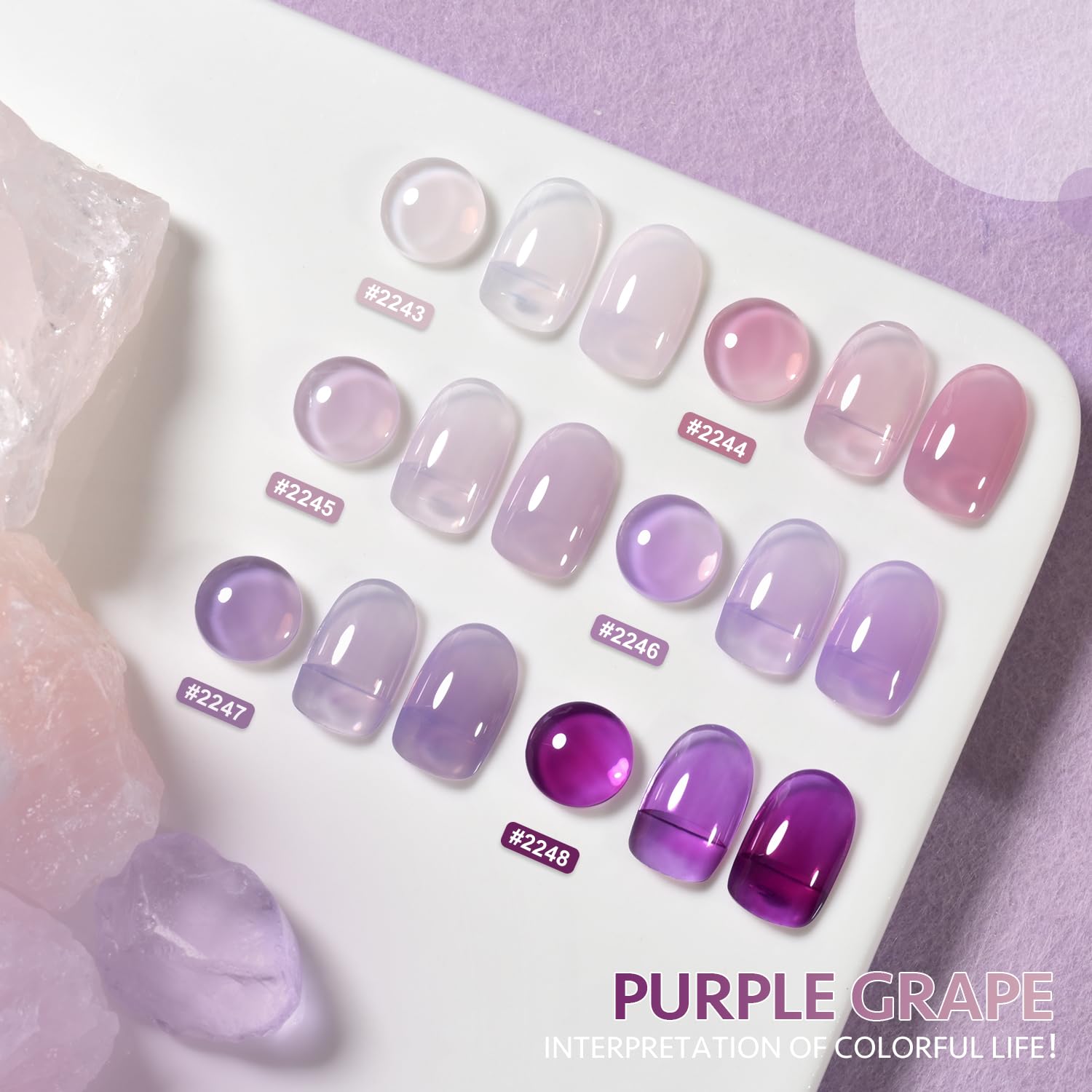 GAOY Jelly Purple Gel Nail Polish Set, 6 Transparent Colors White Pink, Soak Off UV Light Cure Gel Polish for Salon and Nail Art DIY at Home, Purple Grape - Image 2