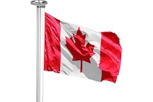 BRUBAKER Flagpole Set with Canada Flag and Solar Lights - 6m (20 Ft) In-Ground Aluminum Pole, 150x90cm (3x5 Ft) Canadian Flag