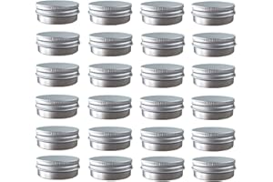 24 Pack (2 Oz/60ml) Screw Top Round Steel Tin Cans, Tin Storage Jar Containers with Screw Cap for Lip Balm, Cosmetic, Candles