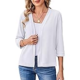 Yekaty Women's 3/4 Sleeve Lightweight Cardigans for Women Open Front Cropped Sweater Shrug Jacket Casual S-2XL