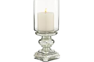 Deco 79 Glass Handmade Turned Style Pillar Hurricane Lamp with Faux Mercury Glass Finish, 6" x 6" x 16", Silver