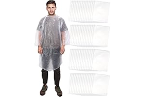 FOAINCORE 60 Pack Disposable Rain Ponchos for Adults Emergency Waterproof Raincoat with Hood Disposable Ponchos Rain Gear for Outdoors (Transparent)