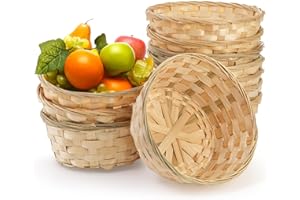 TOPZEA 10 Pack Round Gift Baskets, 8 Inch Natural Bamboo Woven Fruit Basket, Small Wicker Bread Roll Serving Basket, Food Sto
