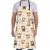 ainori Highland Cow Apron for Women with Floral,28x33in,Polka Dot Kitchen Aprons with 2 Pockets,Oxford Fabric,Cute Animal Adjustable Apron for Cooking Baking Gardening Chef,Gifts for Mom Wife