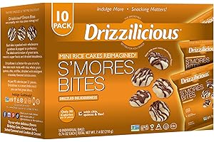 Drizzilicious Mini Rice Cakes S'mores - Rice Crisps, Healthy Snack for Adults and Kids, Flavored Rice Cakes, Vegan, Gluten Free, Allergen Free, Only 90 Calories Per Bag - 0.74 oz (Pack of 10)