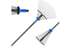 BsBsBest 61" Rake for Leaves with 18 Metal Tines 10-18" Expandable Head Rakes Adjustable Handle for Lawn Leaf Rake Yard Tools for Collecting Leaves, Grass Clippings, Garbage Blue