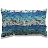 AOYEGO Wave Throw Pillow Cover 12x20 Inch Ocean Sea Water Gradient Blue Beach Waves Lines Stripe Rectangle Pillow Cases Home Decorative Cotton Linen Cushion Cover for Bed Sofa