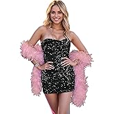 Figdaw Fully Lined Stretchy Sequin Mini Dress for Women Cocktail,Prom,Night Out