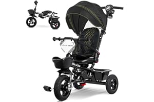 RIDYEE 7-in-1 Tricycle for 18 Months to 5 Years, All-Terrain Rubber Tires, Dual Wheel Brakes, Rotatable Seat for Toddlers 1.5-3, Tricycle for 3-5 Years with DIY Stickers, Black