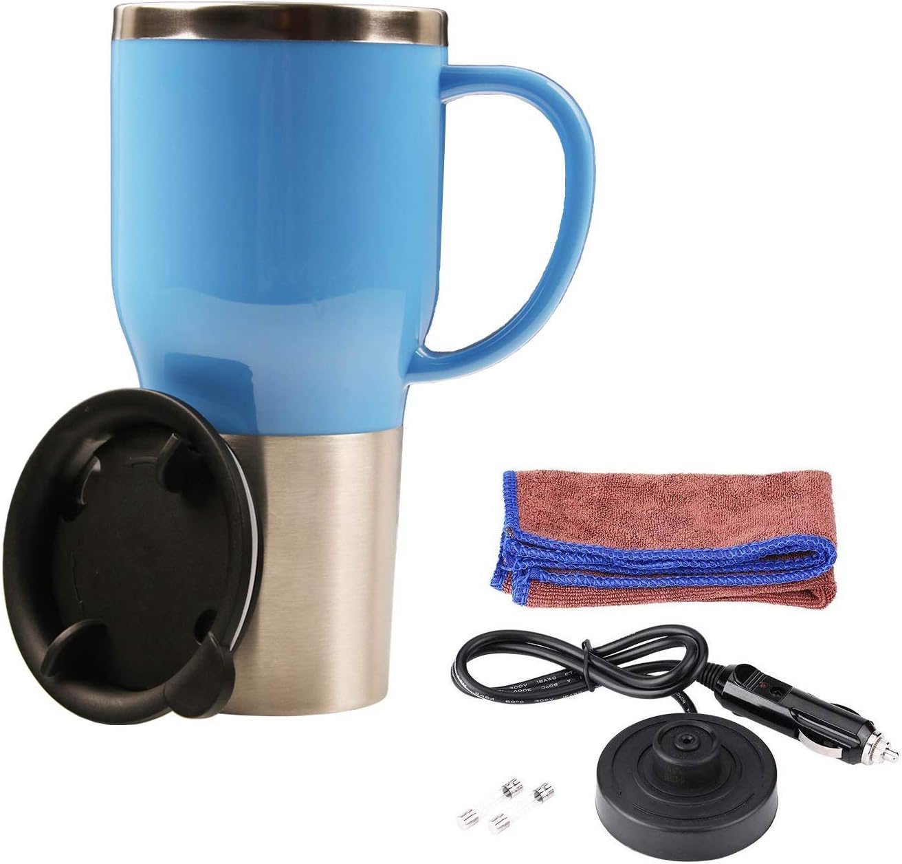 Car Electric Kettle, Heated Travel Mug, Vacuum Insulated Stainless Steel,12V Adapter,16 Ounce (Blue)