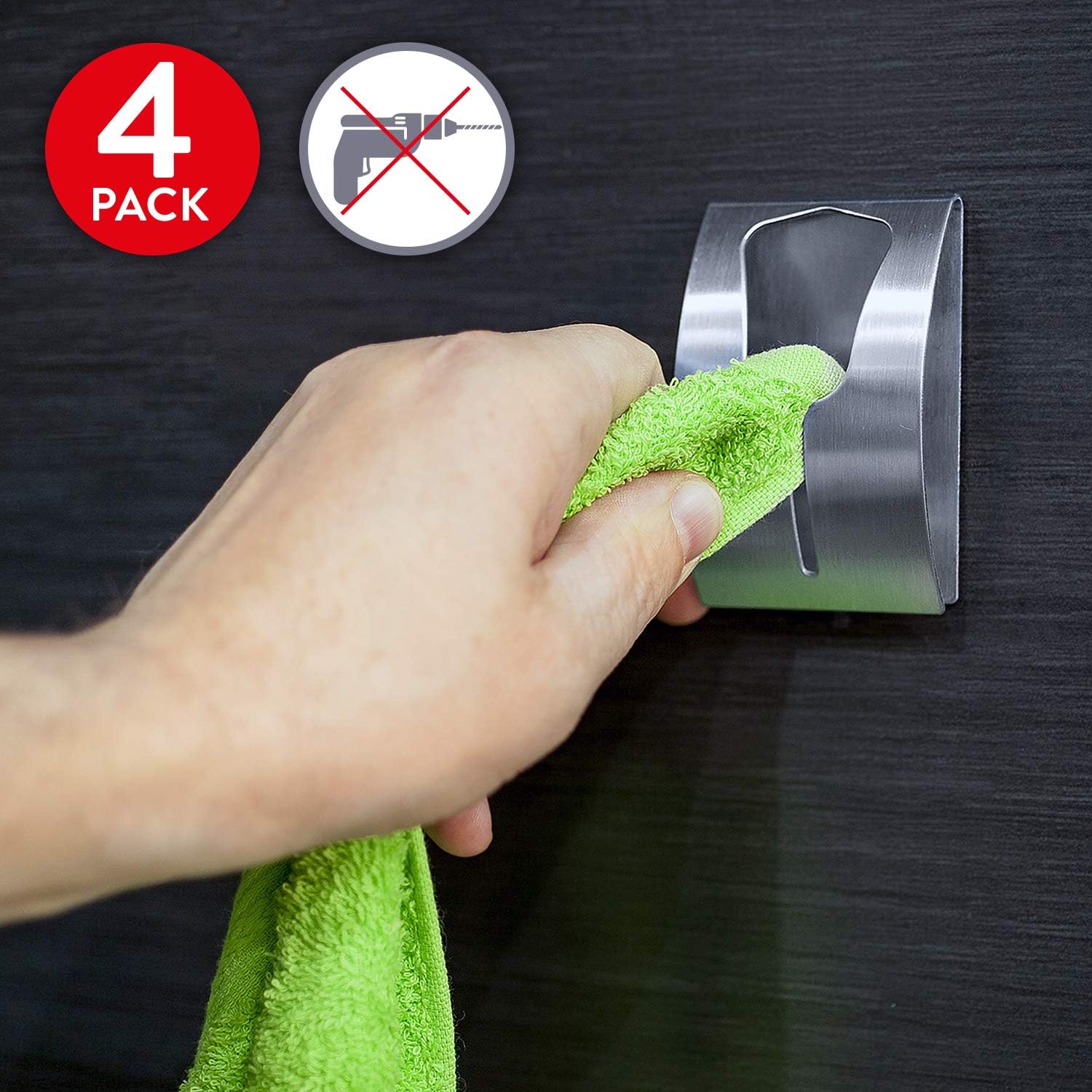 Tatkraft Ida Pack of 4 Self Adhesive Tea Towel Holder, Towel Rail for Bathroom and Kitchen Stainless Steel - Image 3