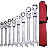 vivicreate Dr.Craft 8 Piece Ratcheting Wrench Set Metric SAE CR-V Steel Combination Wrench Set with Organizer Pouch for Automotive Mechanic DIY Repair (Type C)
