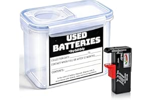 QHAND Battery Recycling Container with Battery Tester for Household Batteries, Compact Small Used Battery Disposal Container 
