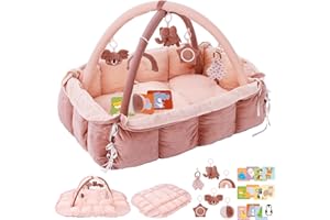 5-in-1 Plush Baby Play Gym, Baby Play Mats, Convertible Baby Gym, Tummy time mat, 6 Sensory Toys, Activity Center, Ball Pit, 