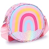 BrainyBees Girls Purse with Gift Box - Cute Toddler Purse for 3 4 5 6 7 8 Year Old Girls Birthday Christmas Gifts Kids Crossbody Bag with Adjustable Strap, Pink Rainbow